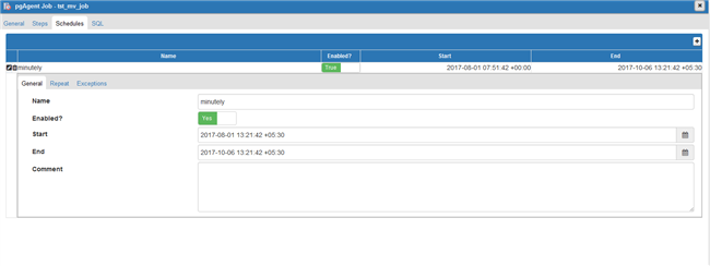 Time scheduled for job