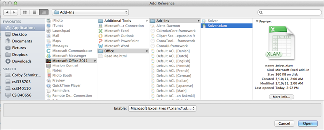 Selecting Solver.Xlam