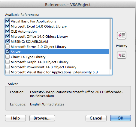 Solver.Xlam is now selected